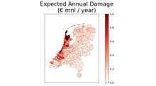 The graph illustrates the Expected Annual Damage for residential assets as a result of a winter storm, and shows that this is highest in western parts of the Netherlands.